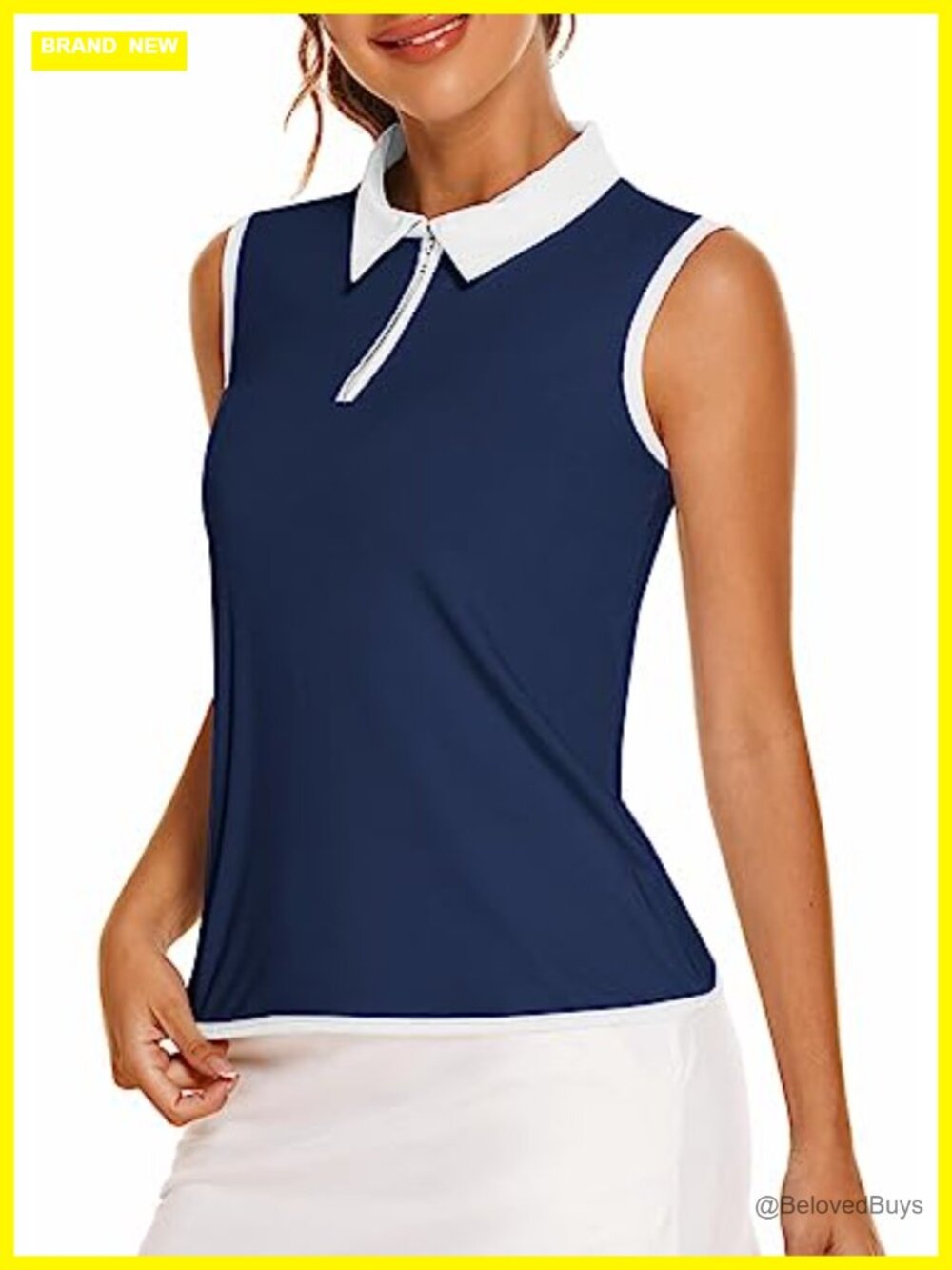 COOrun Women's Sleeveless Polo Golf Shirt UPF 50+ 1/4 Zip Tank Top